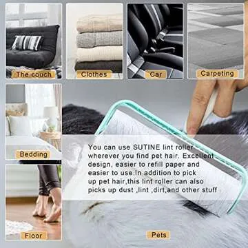 Lint Rollers for Pet Hair Extra Sticky 600 Sheets/10 Refills, SUTINE 6.3" Big Large Lint Roller Remover, Sticky Roller for Removing Lint Pet Hair Dust in Furniture/Clothes/Carpet/Car Seat,Blue