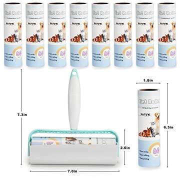 Lint Rollers for Pet Hair Extra Sticky 600 Sheets/10 Refills, SUTINE 6.3" Big Large Lint Roller Remover, Sticky Roller for Removing Lint Pet Hair Dust in Furniture/Clothes/Carpet/Car Seat,Blue