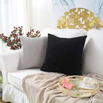 MERNETTE Pack of 2, Corduroy Soft Decorative Square Throw Pillow Cover Cushion Covers Pillowcase, Home Decor Decorations for Sofa Couch Bed Chair 24x24 Inch/60x60 cm (Striped Black)