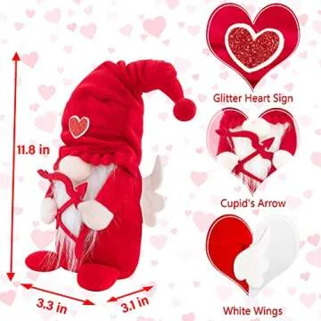 Valentines Day Decor, 2 Pack Sweet Plush Valentine Gnomes Decorations, Handmade Scandinavian Tomte Gnomes, Valentines Day Gnomes Doll Table Ornaments, Valentines Day Gifts for Lovers Kids Friends