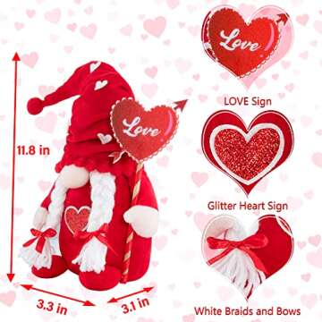 Valentines Day Decor, 2 Pack Sweet Plush Valentine Gnomes Decorations, Handmade Scandinavian Tomte Gnomes, Valentines Day Gnomes Doll Table Ornaments, Valentines Day Gifts for Lovers Kids Friends