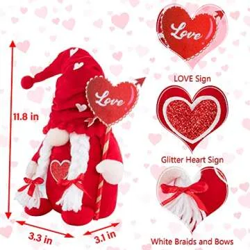 Valentines Day Decor, 2 Pack Sweet Plush Valentine Gnomes Decorations, Handmade Scandinavian Tomte Gnomes, Valentines Day Gnomes Doll Table Ornaments, Valentines Day Gifts for Lovers Kids Friends