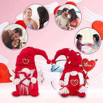 Valentines Day Decor, 2 Pack Sweet Plush Valentine Gnomes Decorations, Handmade Scandinavian Tomte Gnomes, Valentines Day Gnomes Doll Table Ornaments, Valentines Day Gifts for Lovers Kids Friends