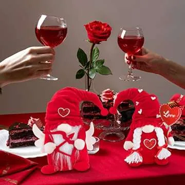 Valentines Day Decor, 2 Pack Sweet Plush Valentine Gnomes Decorations, Handmade Scandinavian Tomte Gnomes, Valentines Day Gnomes Doll Table Ornaments, Valentines Day Gifts for Lovers Kids Friends