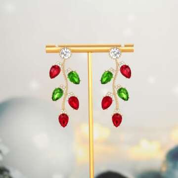 ENSKEFEN Colorful Christmas Earrings for Women Dazzling Crystal Light Bulb Earrings Red Green Xmas Bulb Earrings Christmas Dangle Earrings