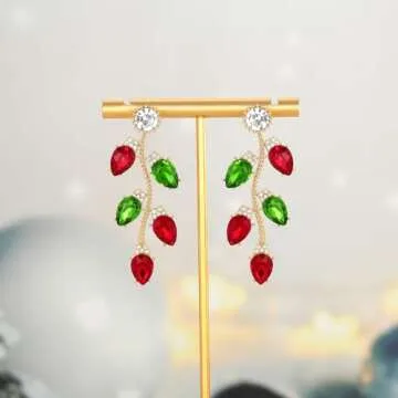 ENSKEFEN Colorful Christmas Earrings for Women Dazzling Crystal Light Bulb Earrings Red Green Xmas Bulb Earrings Christmas Dangle Earrings