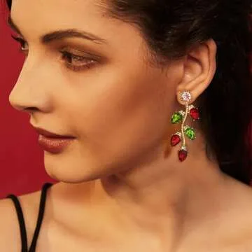 ENSKEFEN Colorful Christmas Earrings for Women Dazzling Crystal Light Bulb Earrings Red Green Xmas Bulb Earrings Christmas Dangle Earrings