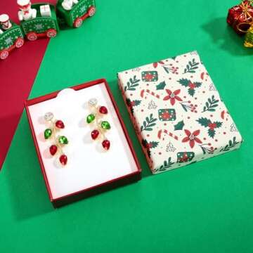 ENSKEFEN Colorful Christmas Earrings for Women Dazzling Crystal Light Bulb Earrings Red Green Xmas Bulb Earrings Christmas Dangle Earrings