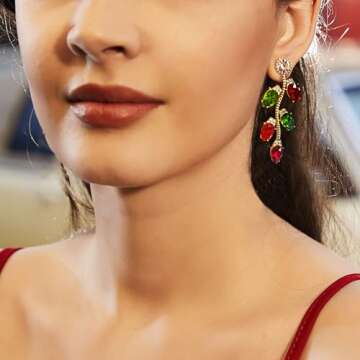 ENSKEFEN Colorful Christmas Earrings for Women Dazzling Crystal Light Bulb Earrings Red Green Xmas Bulb Earrings Christmas Dangle Earrings