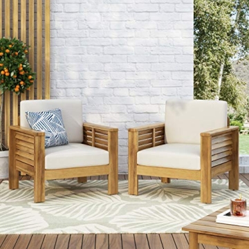 Christopher Knight Home Louver Club Chairs Teak Cream Stylish Comfort