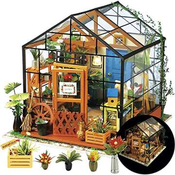 Rolife DIY Miniature House Kit Cathy's Greenhouse and 3D Wooden Puzzles Flower Bouquet Model Kit Bui...