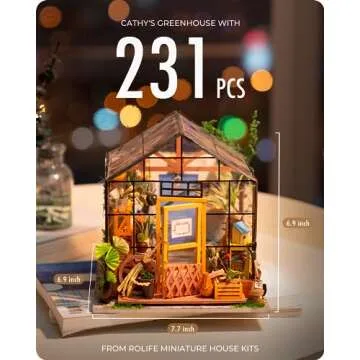 Rolife DIY Miniature House Kit Cathy's Greenhouse and 3D Wooden Puzzles Flower Bouquet Model Kit Building Set for Adults