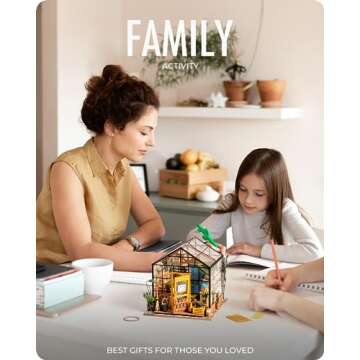 Rolife DIY Miniature House Kit Cathy's Greenhouse and 3D Wooden Puzzles Flower Bouquet Model Kit Building Set for Adults