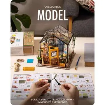 Rolife DIY Miniature House Kit Cathy's Greenhouse and 3D Wooden Puzzles Flower Bouquet Model Kit Building Set for Adults