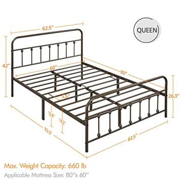 Yaheetech Classic Metal Platform Bed Frame Mattress Foundation with Victorian Style Iron-Art Headboa...
