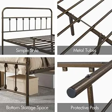 Sturdy Yaheetech Classic Metal Bed Frame - No Box Spring Needed