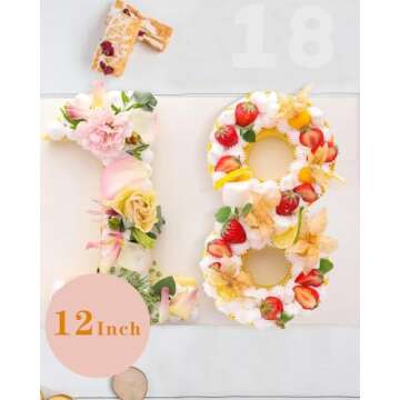 EORTA 0-8 Numeral Cake Stencils Molds 12 Inch Arabic Number Cake Maker Decorative Fillings Layered Cake Baking Tools for DIY Wedding Birthday Anniversary, White