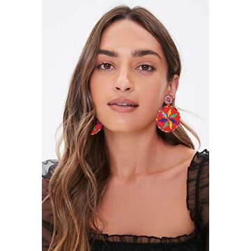 Beaded Drop Earrings Handmade Colorful Beads Stud Earrings Bohemian Statement Round Dangle Earrings