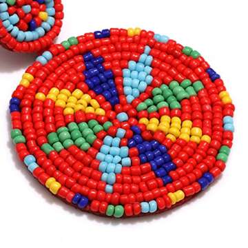 Beaded Drop Earrings Handmade Colorful Beads Stud Earrings Bohemian Statement Round Dangle Earrings