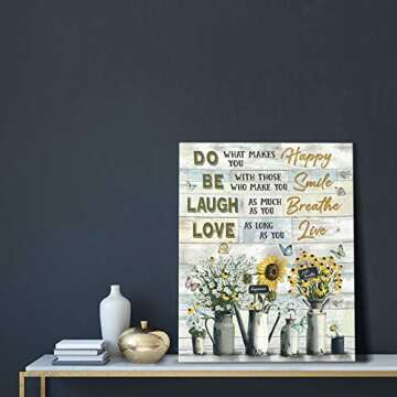 HANKCLES Inspirational Wall Art Sunflower Quote Canvas Live Laugh Love Flower Contemporary Painting Giclee Matte Prints Home Decor For Bathroom Bedroom Kitchen Living Room 16x20 Inch