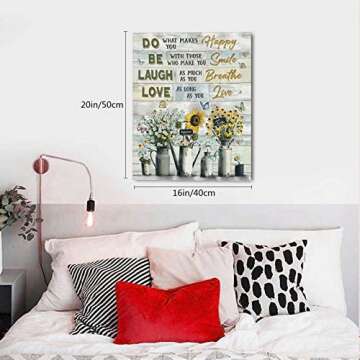 HANKCLES Inspirational Wall Art Sunflower Quote Canvas Live Laugh Love Flower Contemporary Painting Giclee Matte Prints Home Decor For Bathroom Bedroom Kitchen Living Room 16x20 Inch