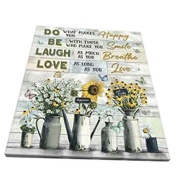 HANKCLES Inspirational Wall Art Sunflower Quote Canvas Live Laugh Love Flower Contemporary Painting Giclee Matte Prints Home Decor For Bathroom Bedroom Kitchen Living Room 16x20 Inch