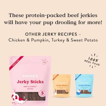 Bocce's Bakery Jerky Stick Dog Treats, Wheat-Free, Made with Limited-Ingredients, Baked in The USA with No Added Salt or Sugar, All-Naural & High-Protein, Beef & Carrot Recipe, 4 oz