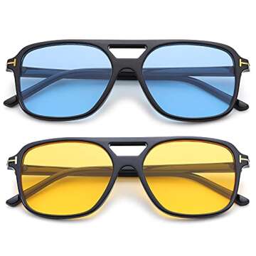 Bouryo Retro Sunglasses Aviator Eyeglasses Classic Vintage Square Frame 70s for Women Men,UV Protection