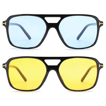 Bouryo Retro Sunglasses Aviator Eyeglasses Classic Vintage Square Frame 70s for Women Men,UV Protection