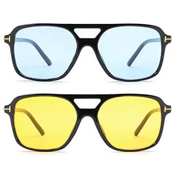 Bouryo Retro Sunglasses Aviator Eyeglasses Classic Vintage Square Frame 70s for Women Men,UV Protection