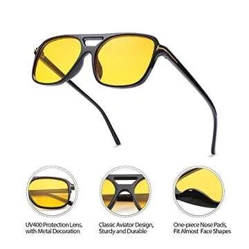 Bouryo Retro Sunglasses Aviator Eyeglasses Classic Vintage Square Frame 70s for Women Men,UV Protection