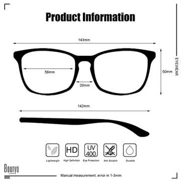 Bouryo Retro Sunglasses Aviator Eyeglasses Classic Vintage Square Frame 70s for Women Men,UV Protection