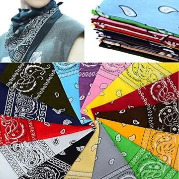 One Dozen/12pcs Assorted Bandanas 22X22 Inch 100% Cotton Novelty Double Sided Print Paisley Cowboy Bandana Party Favor Scarf Headband Handkerchiefs