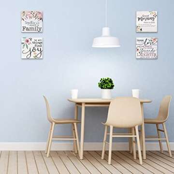 Merrleem Rose Wall Art Flower Painting Inspirational Quotes Canvas Print Picture Floral Artwork for Kitchen Bedroom Bathroom Decor (12"x12"x4pcs)