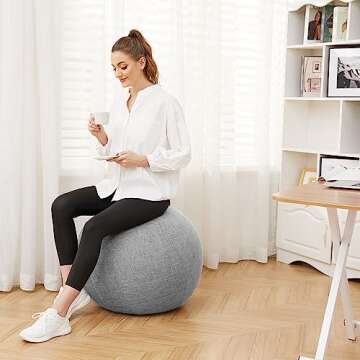 TokSay Exercise Ball Chair with Fabric Cover(25in / 65cm), Pilates & Yoga Ball Chair for Home Office Desk & Pregnancy Support (Gray)