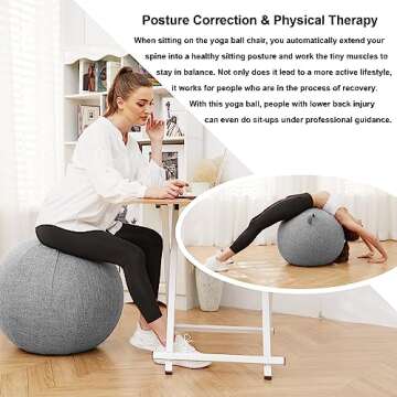 TokSay Exercise Ball Chair with Fabric Cover(25in / 65cm), Pilates & Yoga Ball Chair for Home Office Desk & Pregnancy Support (Gray)