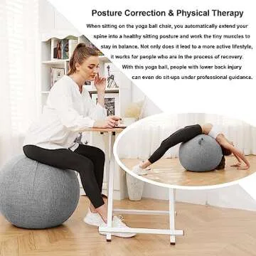 TokSay Exercise Ball Chair with Fabric Cover(25in / 65cm), Pilates & Yoga Ball Chair for Home Office Desk & Pregnancy Support (Gray)