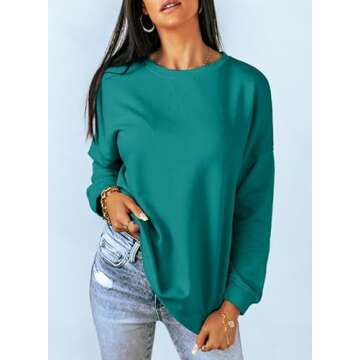 Dokotoo Womens Casal Ladies Long Sleeve Crewneck Sweatshirt for Women Loose Fit Solid Basic Comfy Pu...