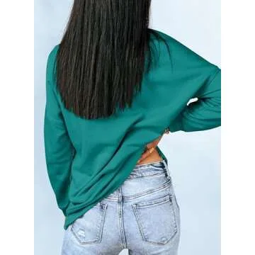 Dokotoo Womens Casal Ladies Long Sleeve Crewneck Sweatshirt for Women Loose Fit Solid Basic Comfy Pullover Tunic Shirts Tops Blouse Side Split Fall 2024 Fashion Peacock Blue Small