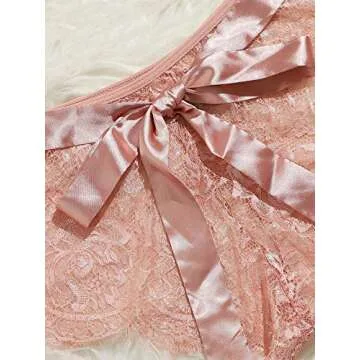 SheIn Floral Lace Bra and Panty Set for Women - Pink