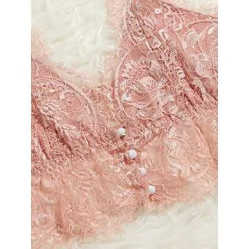 SheIn Floral Lace Bra and Panty Set for Women - Pink