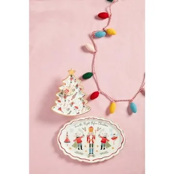 Mud Pie Christmas Nested PLATTERS & Trays, tree 9 1/2" x 8" | oblong 9 1/2" x 13 3/4", WHITE