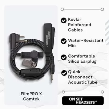 Walkie Talkie Earpiece with Mic - FilmPRO X Walkie Talkie Headset with 3.5mm AUX Cable & Travel Case Compatible with Motorola 2-Pin - Two-Way Radio Headsets & Microphones by On Set Headsets (Black)