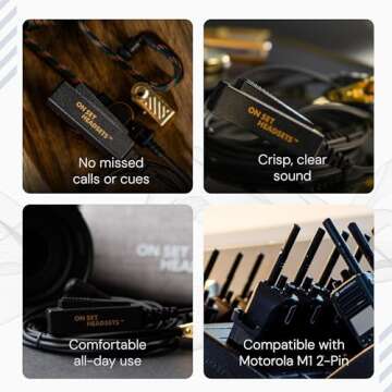 Walkie Talkie Earpiece with Mic - FilmPRO X Walkie Talkie Headset with 3.5mm AUX Cable & Travel Case Compatible with Motorola 2-Pin - Two-Way Radio Headsets & Microphones by On Set Headsets (Black)