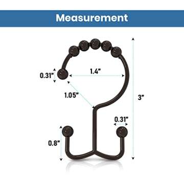 Utopia Bedding Double Shower Curtain Hooks Double Sided, Shower Curtain Rings, Shower Curtain Hooks ...