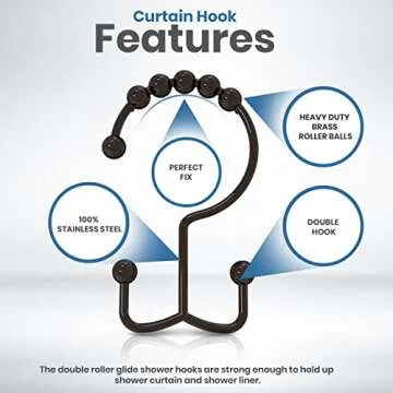 Utopia Bedding Double Shower Curtain Hooks Double Sided, Shower Curtain Rings, Shower Curtain Hooks Rust Proof (Bronze)