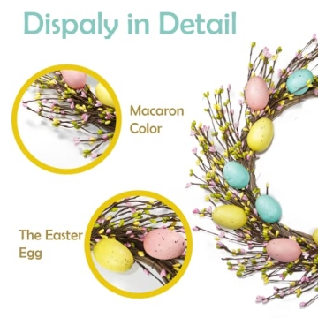 Lotus Hills Easter Wreath Easter Decorations for The Home, 22inch Easter Wreaths for Front Door, Easter Decor for Window Wall Hanging, Easter Door Wreath for Farmhouse, Easter Gifts