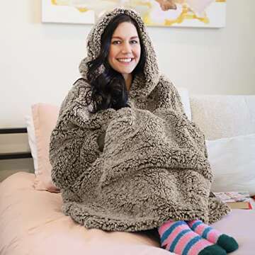 Catalonia Oversized Wearable Blanket Hoodie Sweatshirt, Comfortable Fluffy Sherpa Lounging Pullover ...