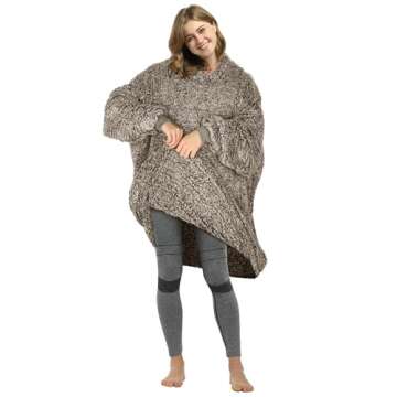 Catalonia Oversized Wearable Blanket Hoodie Sweatshirt, Comfortable Fluffy Sherpa Lounging Pullover for Adults Men Women Wife Girlfriend, Gift for Her