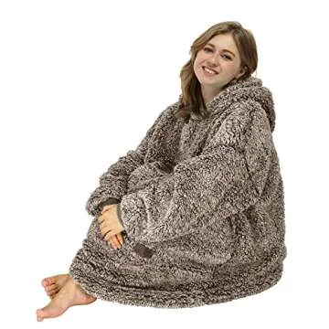 Catalonia Oversized Wearable Blanket Hoodie Sweatshirt, Comfortable Fluffy Sherpa Lounging Pullover for Adults Men Women Wife Girlfriend, Gift for Her